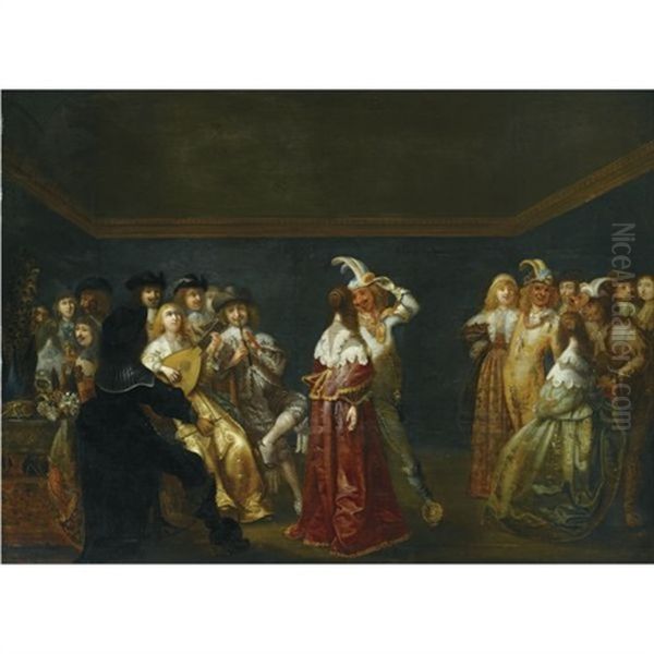 A Bal Masque With Figures In An Interior - view 1