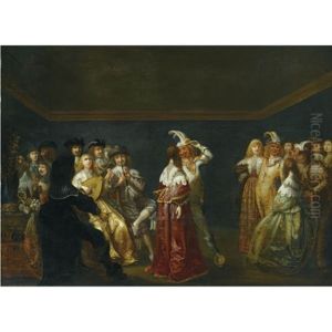 A Bal Masque With Figures In An Interior by Anthonie Palamedesz