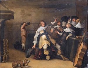 Interieurszene Mit Eleganter Gesellschaft by Anthonie Palamedesz