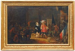 Guardroom With Officer And A Young Lady by Anthonie Palamedesz