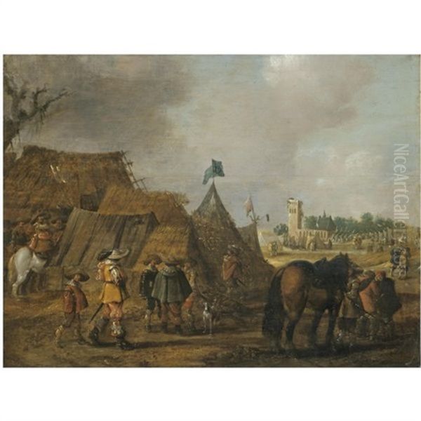 A Military Encampment With Cavaliers And Horses In The Foreground - view 1