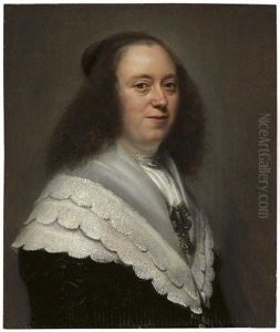 Portrait Of A Catherine Bruyn In A Black Dress And Lace Collar by Anthonie Palamedesz