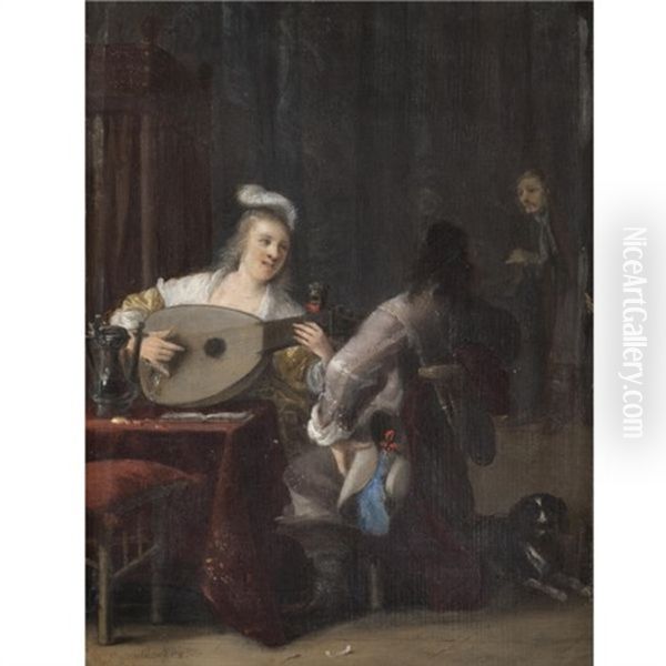 A Tavern Interior With A Lady Playing A Lute And A Courting Cavalier Kneeling Beside Her - view 1