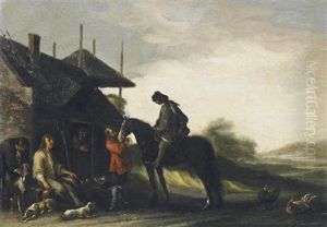 Reiter Bei Der Rast Vor Einer Bauernkate by Anthonie Palamedesz