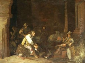 Interieur Mit Trinkenden Und Rauchenden Soldaten