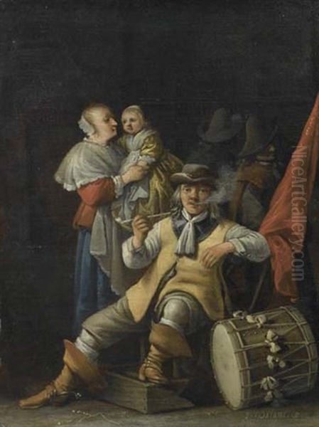 Pfeifen Rauchender Soldat, Eine Frau Mit Kind - view 1