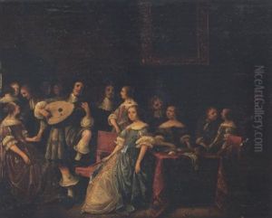 An Elegant Company Making Music In An Interior by Anthonie Palamedesz
