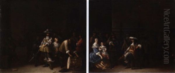 A Guardroom Interior With A Cavalier Conversing With A Drummer - view 1