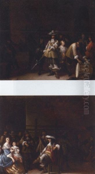 A Guardroom Interior With A Cavalier Conversing With A Drummer - view 1