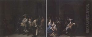 A Guardroom Interior With A Man Inspecting A Drum by Anthonie Palamedesz