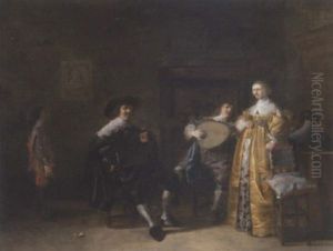 A Guardroom Interior With Courtesans Entertaining A Gentleman
