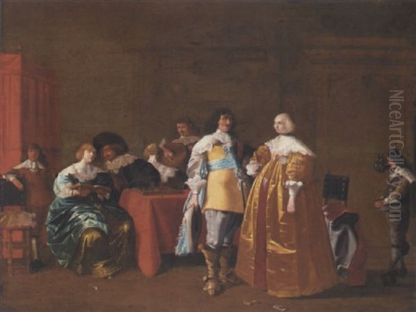 An Elegant Company Drinking And Playing Backgammon In An Interior - view 1