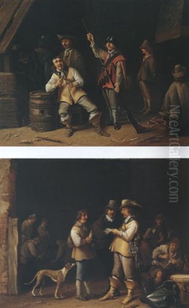 A Guardroom Interior With A Soldier Cleaning His Musket - view 1