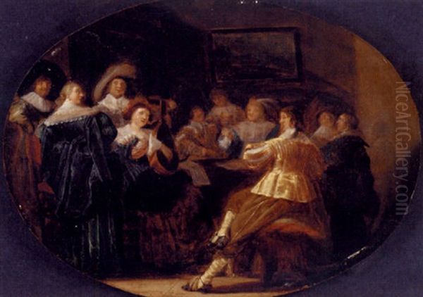 Elegant Figures Merrymaking Around A Table - view 1