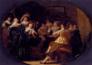 Elegant Figures Merrymaking Around A Table by Anthonie Palamedesz