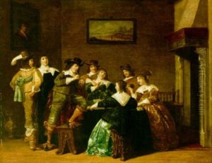 An Elegant Company Playing Music In An Interior by Anthonie Palamedesz
