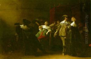 An Elegant Company Playing Music In An Elaborate Interior by Anthonie Palamedesz
