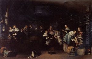 A Family Group In An Interior by Anthonie Palamedesz