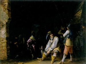 A Kortegaardje: An Officer Dressing In A Guardroom With A Moorish Servant And A Piekenier Nearby by Anthonie Palamedesz