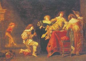 An Elegant Company In An Interior With A Man Tasting Wine by Anthonie Palamedesz