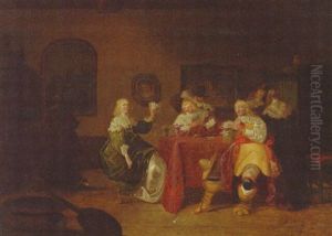 Elegant Company Playing Cards In An Interior by Anthonie Palamedesz