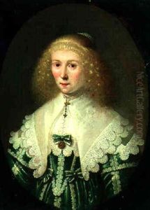 Portrait Of A Lady In A Green And White Dress With A White Collar Portrait Of A Lady In A Green And White Dress With A White Collar
