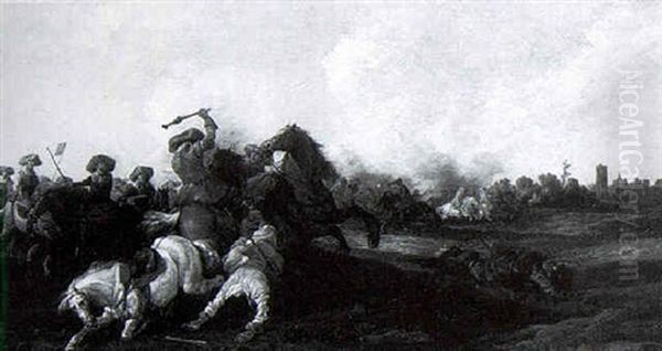 Battle Scene With A Village In The Distance - view 1