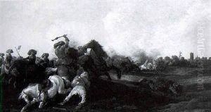 Battle Scene With A Village In The Distance Battle Scene With A Village In The Distance