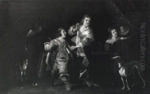 Junge Paare In Der Schenke Am Tisch by Anthonie Palamedesz