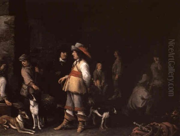 Interior With Huntsmen And Their Dogs - view 1