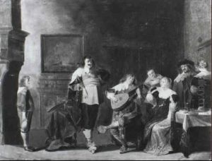An Elegant Company Making Music In An Interior by Anthonie Palamedesz