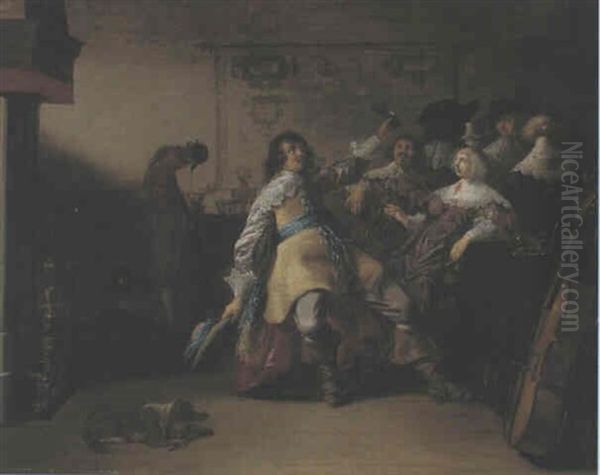 Pokulierende Gesellschaft Vor Einem Kamin - view 1