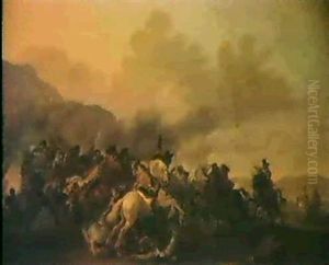 Choc De Cavalerie Dans Un Paysage                           Italianisant by Anthonie Palamedesz