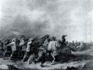 Cavalry Engaging A Rank Of Infantry In Battle by Anthonie Palamedesz