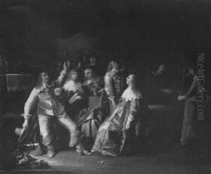 Cavaliers Toasting A Lady In An Interior by Anthonie Palamedesz