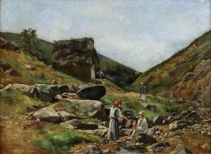 Figures In A Rocky Landscape by Jozsef Palfy