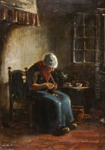 Bauerin Beim Kartoffelschalen by Johannes Jacobus Paling