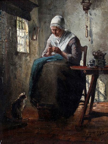 Een Interieur Met Handwerkende Vrouw - view 1