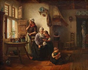 Interieur Mit Zwei Frauen Und Zwei Madchen by Johannes Jacobus Paling