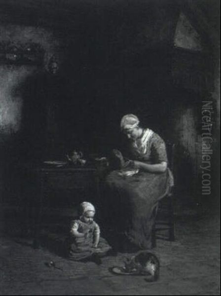 Dutch Cottage Interior With Mother And Child - view 1
