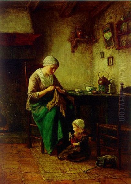 A Serene Cottage Interior Scene With Young Mother And Child - view 1