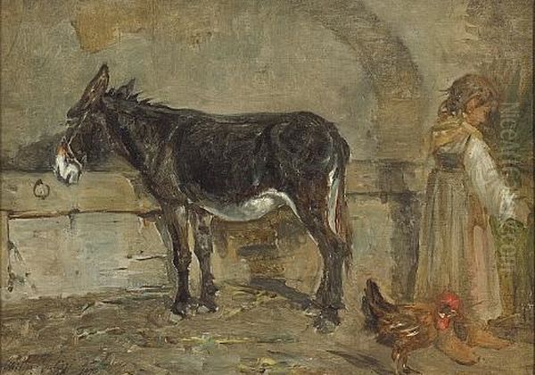 A Barn Interior With A Donkey And A Figure - view 1