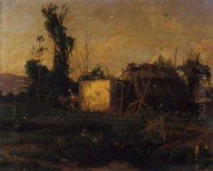 Paesaggio Con Casolare E Contadini by Filippo Palizzi