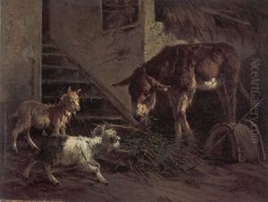 Asinello E Caprette Nella Stalla by Filippo Palizzi