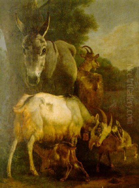 Goats And A Donkey In A Landscape - view 1