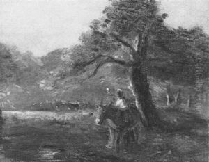 Der Kleine Esel Am Teichufer by Filippo Palizzi