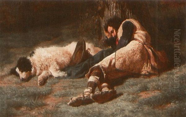 A Sleeping Shepherd And His Dog - view 1