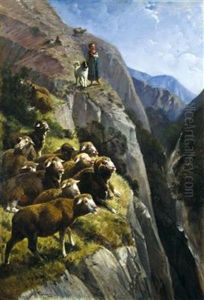Shepherdess With Cattle by Giuseppe Palizzi