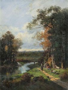 Paesaggio Con Figure Ed Animali by Giuseppe Palizzi