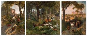 Scene De Chasse A Courre, Depart Pour La Chasse Et Le Retour De La Chasse Suite De Trois by Giuseppe Palizzi